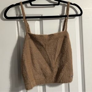 hollister brown fuzzy sweater tank top